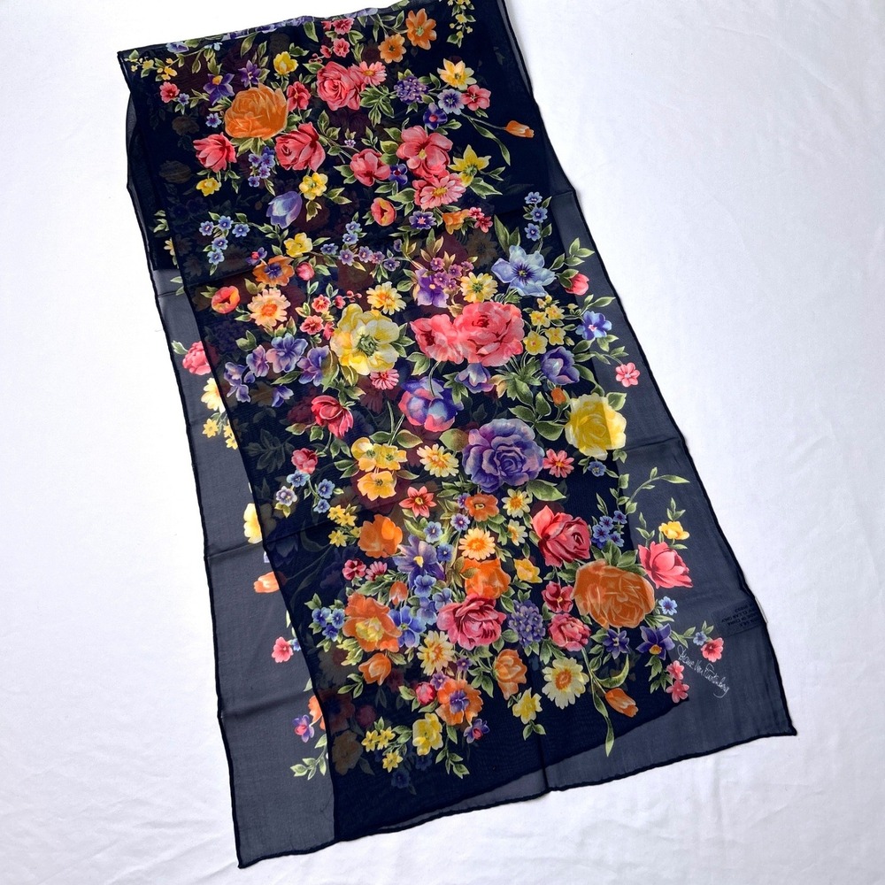 Diane Von Furstenberg Womens Floral Silk Rectangular Scarf OS Navy Blue Multi